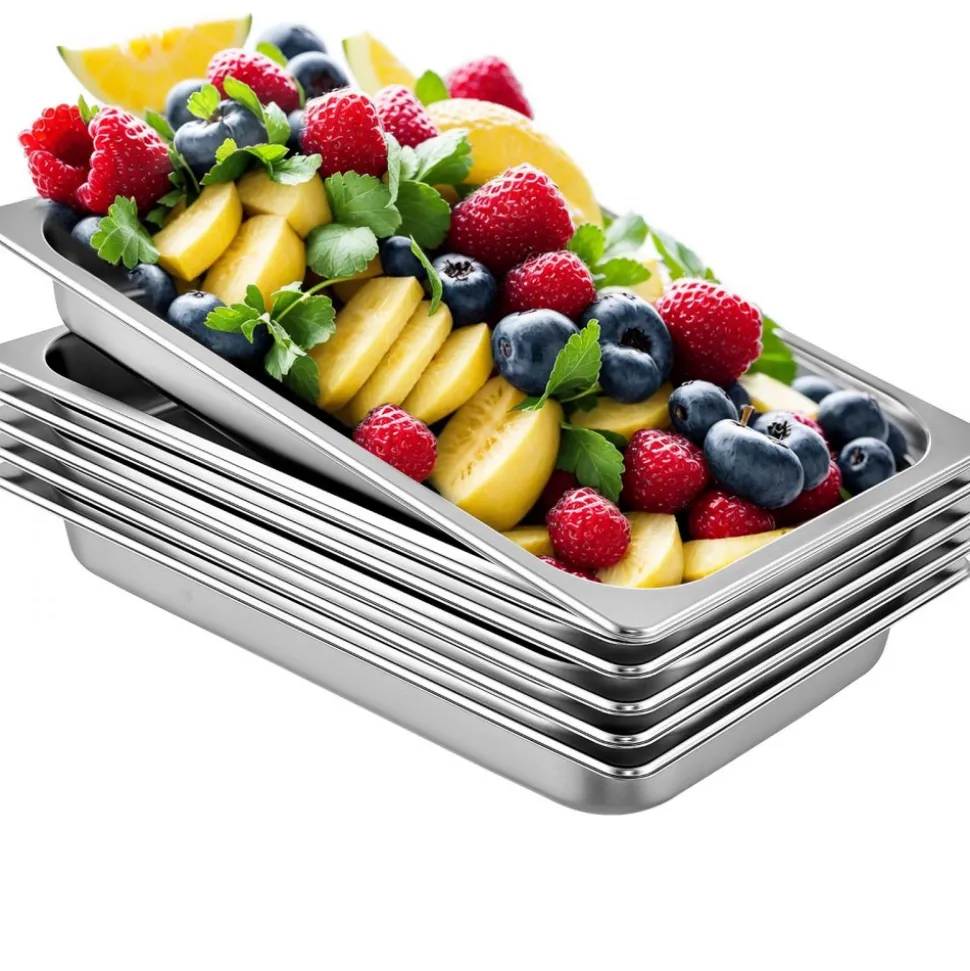VEVOR 6 Pack Steam Table Pans 20.9 x 12.8 x 2.6 Inch Deep Steam Table Pan Full Size 8.5L Deep Food Container Stainless Steel Oven Tray Hotel Pans Anti-Jam Steam Table Food Pan