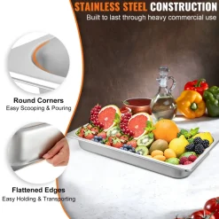 VEVOR 6 Pack Steam Table Pans 20.9 x 12.8 x 2.6 Inch Deep Steam Table Pan Full Size 8.5L Deep Food Container Stainless Steel Oven Tray Hotel Pans Anti-Jam Steam Table Food Pan