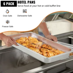 VEVOR 6 Pack Steam Table Pans 20.9 x 12.8 x 2.6 Inch Deep Steam Table Pan Full Size 8.5L Deep Food Container Stainless Steel Oven Tray Hotel Pans Anti-Jam Steam Table Food Pan