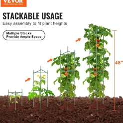 VEVOR 6 Packs Tomato Cages for Garden, 48 inch Tomato Trellis Plant Stakes Support, Stackable Tall Plant Support Cage, for Raised Garden Bed, Vegetables Flowers and Climbing Plants