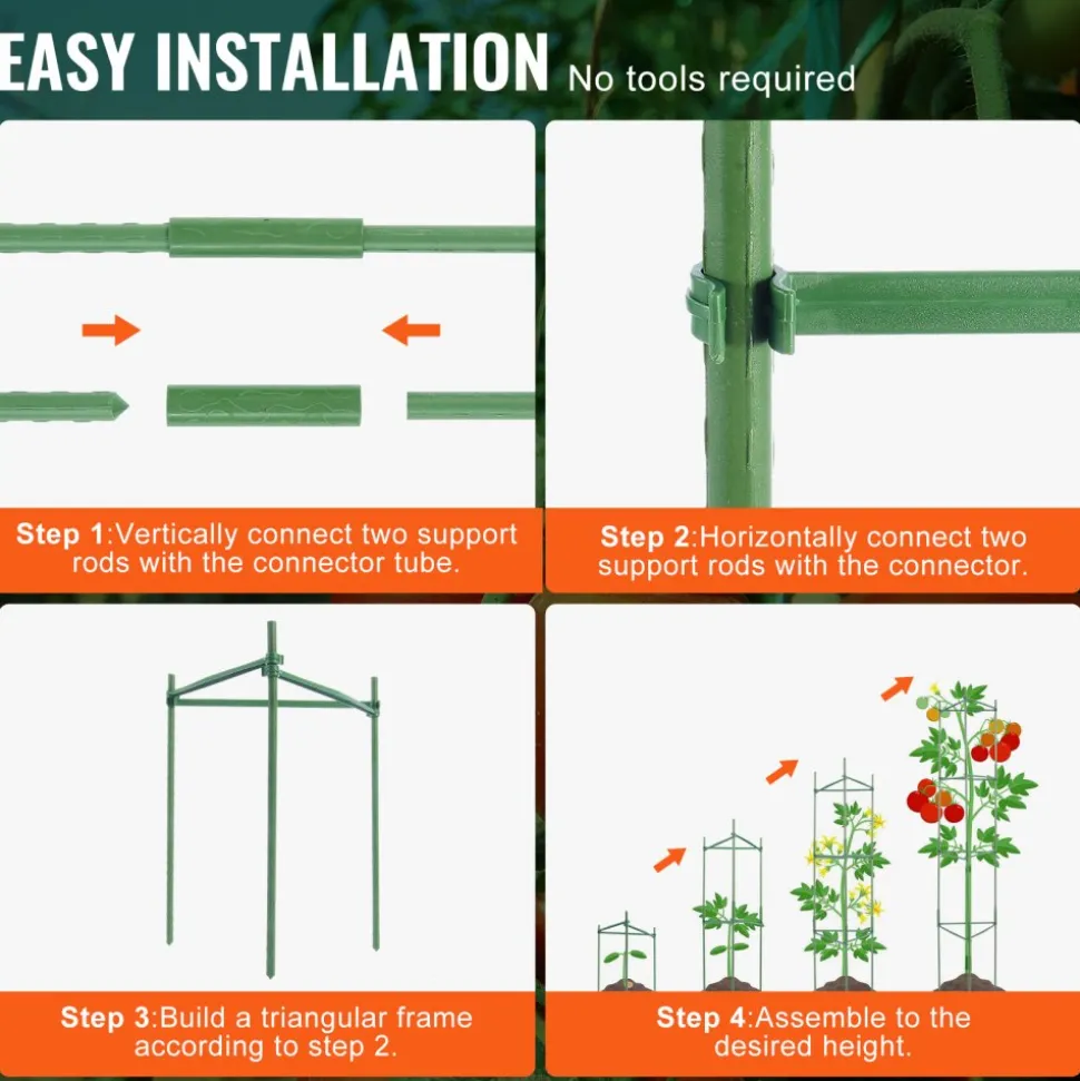 VEVOR 6 Packs Tomato Cages for Garden, 48 inch Tomato Trellis Plant Stakes Support, Stackable Tall Plant Support Cage, for Raised Garden Bed, Vegetables Flowers and Climbing Plants