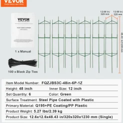 VEVOR 6 Packs Tomato Cages for Garden, 48 inch Tomato Trellis Plant Stakes Support, Stackable Tall Plant Support Cage, for Raised Garden Bed, Vegetables Flowers and Climbing Plants