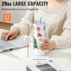 VEVOR 50 Pack Sublimation Tumblers 20oz Skinny Straight, Stainless Steel Sublimation Tumblers Blank, Stainless Steel Double Wall Tumbler for Heat Transfer Customized Gifts with Lid and Straw, Gift Box
