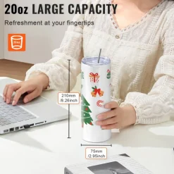 VEVOR 24 Pack Sublimation Tumblers 20oz Skinny Straight, Stainless Steel Sublimation Tumblers Blank, Stainless Steel Double Wall Tumbler for Heat Transfer Customized Gifts with Lid and Straw, Gift Box
