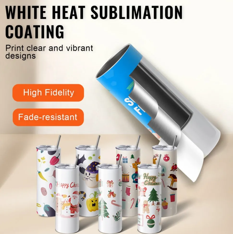 VEVOR 24 Pack Sublimation Tumblers 20oz Skinny Straight, Stainless Steel Sublimation Tumblers Blank, Stainless Steel Double Wall Tumbler for Heat Transfer Customized Gifts with Lid and Straw, Gift Box