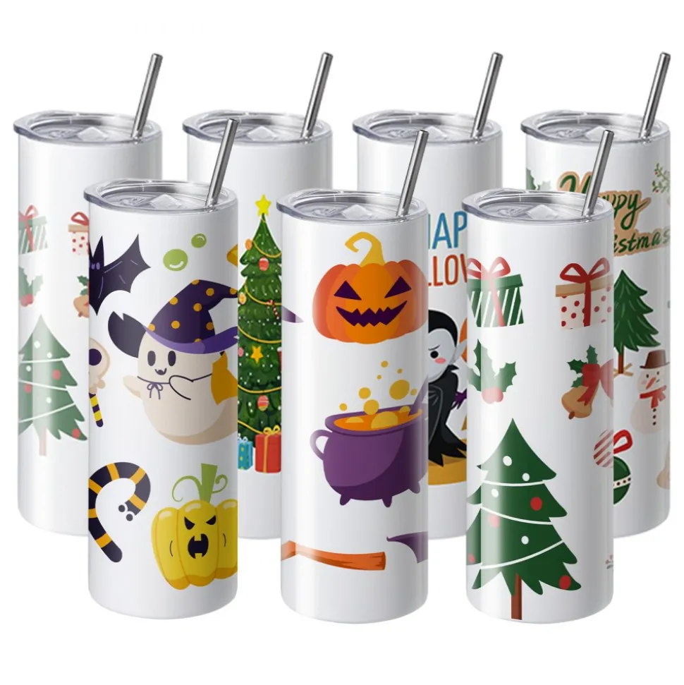VEVOR 24 Pack Sublimation Tumblers 20oz Skinny Straight, Stainless Steel Sublimation Tumblers Blank, Stainless Steel Double Wall Tumbler for Heat Transfer Customized Gifts with Lid and Straw, Gift Box