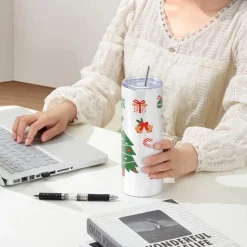 VEVOR 24 Pack Sublimation Tumblers 20oz Skinny Straight, Stainless Steel Sublimation Tumblers Blank, Stainless Steel Double Wall Tumbler for Heat Transfer Customized Gifts with Lid and Straw, Gift Box