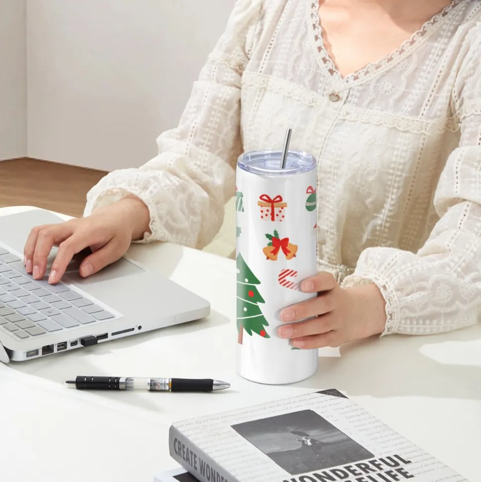 VEVOR 24 Pack Sublimation Tumblers 20oz Skinny Straight, Stainless Steel Sublimation Tumblers Blank, Stainless Steel Double Wall Tumbler for Heat Transfer Customized Gifts with Lid and Straw, Gift Box
