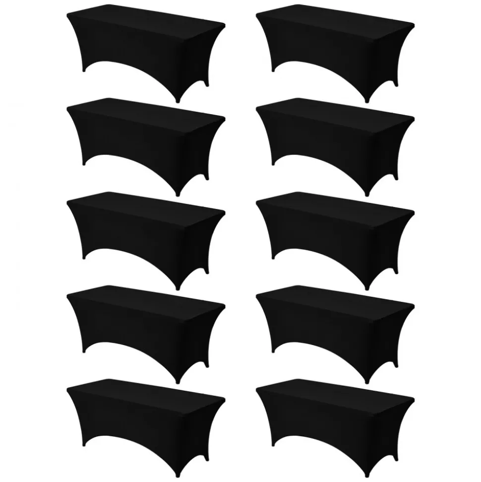 VEVOR 10 Pack Table Cloth for 6FT Rectangular Fitted Events, Wrinkle-Resistant Stretch Black Table Covers, Washable Spandex Tablecloth Protector, for Party, Wedding, Cocktail, Banquet, Festival