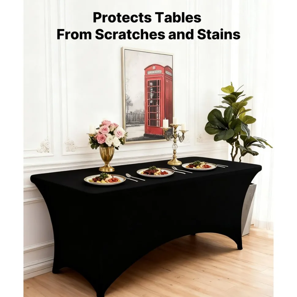 VEVOR 3 Pack Table Cloth for 6FT Rectangular Fitted Events, Wrinkle-Resistant Stretch Black Table Covers, Washable Spandex Tablecloth Protector, for Party, Wedding, Cocktail, Banquet, Festival