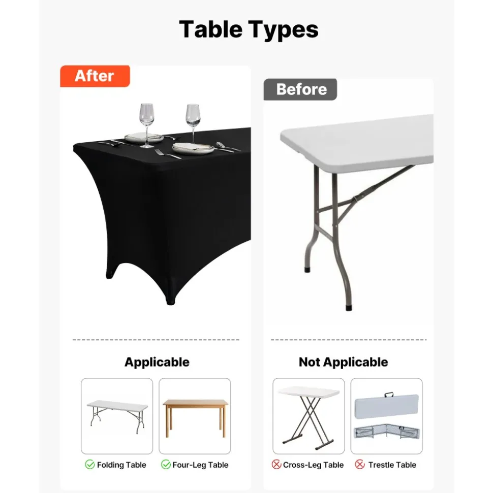 VEVOR 3 Pack Table Cloth for 6FT Rectangular Fitted Events, Wrinkle-Resistant Stretch Black Table Covers, Washable Spandex Tablecloth Protector, for Party, Wedding, Cocktail, Banquet, Festival