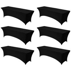 VEVOR 6 Pack Table Cloth for 8FT Rectangular Fitted Events, Wrinkle-Resistant Stretch Black Table Covers, Washable Spandex Tablecloth Protector, for Party, Wedding, Cocktail, Banquet, Festival