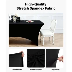 VEVOR 6 Pack Table Cloth for 8FT Rectangular Fitted Events, Wrinkle-Resistant Stretch Black Table Covers, Washable Spandex Tablecloth Protector, for Party, Wedding, Cocktail, Banquet, Festival