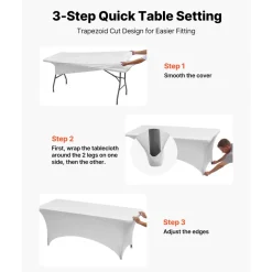 VEVOR 6 Pack Table Cloth for 8FT Rectangular Fitted Events, Wrinkle-Resistant Stretch White Table Covers, Washable Spandex Tablecloth Protector, for Party, Wedding, Cocktail, Banquet, Festival