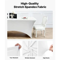 VEVOR 6 Pack Table Cloth for 8FT Rectangular Fitted Events, Wrinkle-Resistant Stretch White Table Covers, Washable Spandex Tablecloth Protector, for Party, Wedding, Cocktail, Banquet, Festival