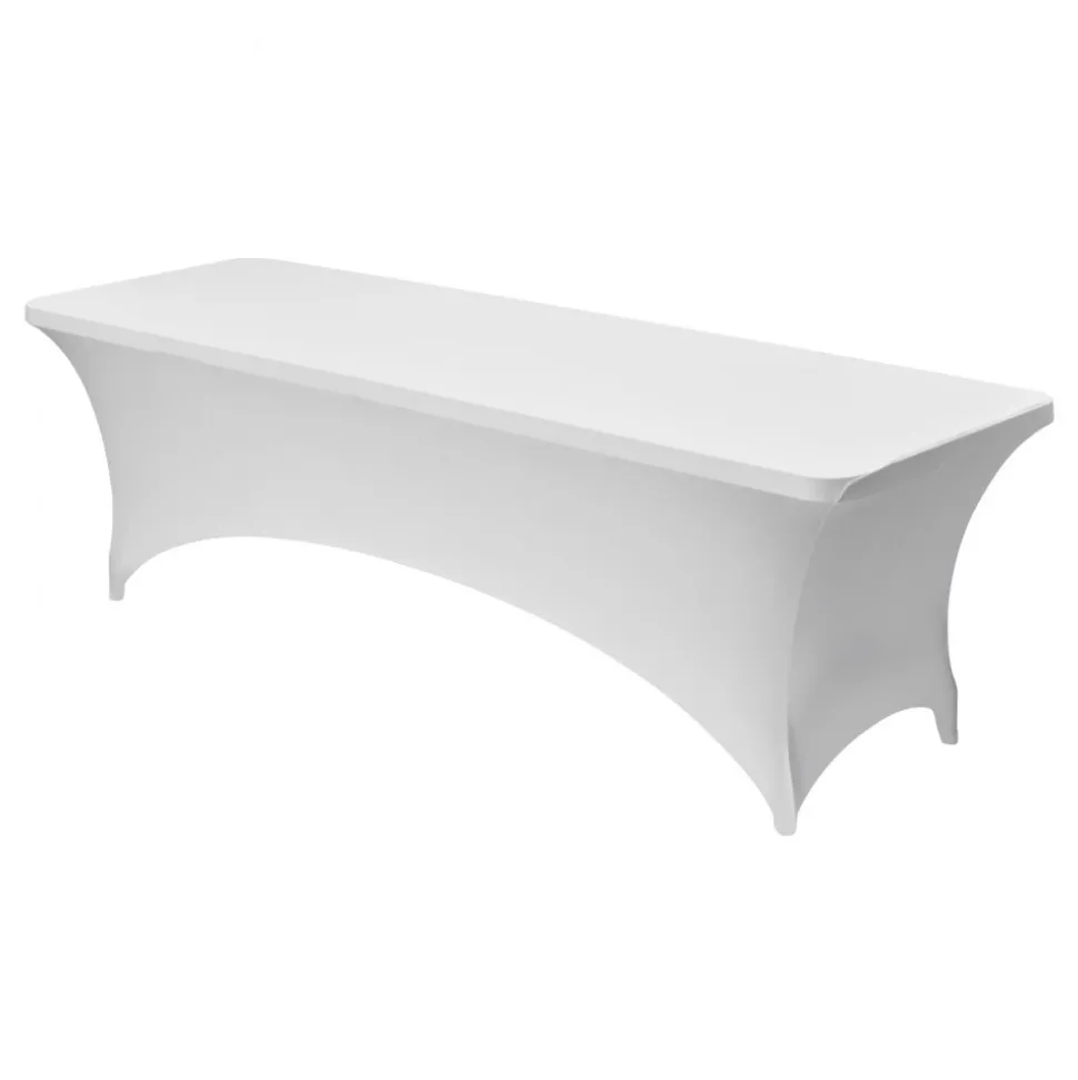 VEVOR 6 Pack Table Cloth for 8FT Rectangular Fitted Events, Wrinkle-Resistant Stretch White Table Covers, Washable Spandex Tablecloth Protector, for Party, Wedding, Cocktail, Banquet, Festival