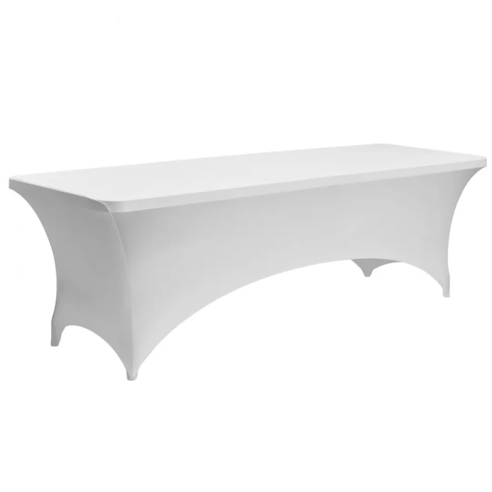 VEVOR 6 Pack Table Cloth for 8FT Rectangular Fitted Events, Wrinkle-Resistant Stretch White Table Covers, Washable Spandex Tablecloth Protector, for Party, Wedding, Cocktail, Banquet, Festival