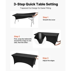 VEVOR 6 Pack Table Cloth for 6FT Rectangular Fitted Events, Wrinkle-Resistant Stretch Black Table Covers, Washable Spandex Tablecloth Protector, for Party, Wedding, Cocktail, Banquet, Festival