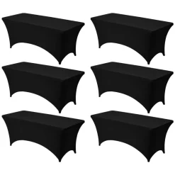 VEVOR 6 Pack Table Cloth for 6FT Rectangular Fitted Events, Wrinkle-Resistant Stretch Black Table Covers, Washable Spandex Tablecloth Protector, for Party, Wedding, Cocktail, Banquet, Festival