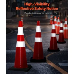 VEVOR 6Pack 36" Traffic Cones, Safety Road Parking Cone with Black Weighted Base, PVC Orange Traffic Safety Cones, Hazard Cones Reflective Collars for Construction Traffic Parking