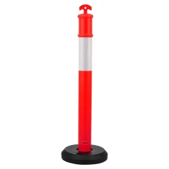 VEVOR 9 Pack Traffic Delineator Posts, 48 inches Traffic Safety Cones with Fillable Base and Reflective Strips, Heavy Duty Delineator Posts for Construction Site, Parking Lot, Crowd Control, Red