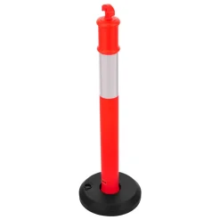 VEVOR 9 Pack Traffic Delineator Posts, 48 inches Traffic Safety Cones with Fillable Base and Reflective Strips, Heavy Duty Delineator Posts for Construction Site, Parking Lot, Crowd Control, Red