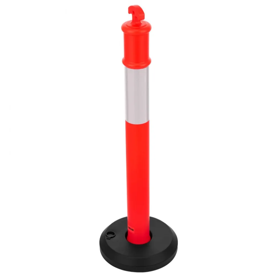 VEVOR 9 Pack Traffic Delineator Posts, 48 inches Traffic Safety Cones with Fillable Base and Reflective Strips, Heavy Duty Delineator Posts for Construction Site, Parking Lot, Crowd Control, Red