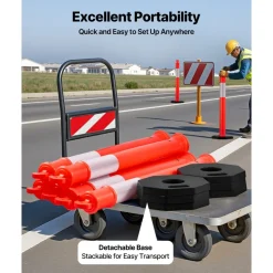 VEVOR 3 Pack Traffic Delineator Posts, 48 inches Traffic Safety Cones with Weighted Base and Reflective Strips, Heavy Duty Delineator Posts for Construction Site, Parking Lot, Crowd Control, Green