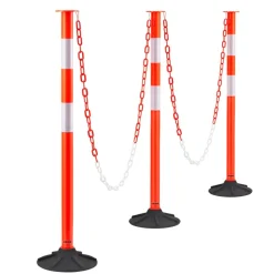 VEVOR 2 Pack Traffic Delineator Posts, 34 in Traffic Safety Cones with Weighted Base, Reflective Strips and Chain, Heavy Duty Delineator Posts for Construction Site, Parking Lot, Crowd Control, Red