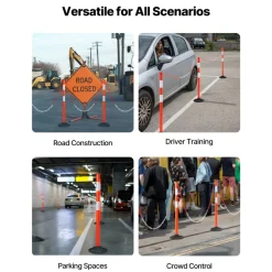 VEVOR 2 Pack Traffic Delineator Posts, 34 in Traffic Safety Cones with Weighted Base, Reflective Strips and Chain, Heavy Duty Delineator Posts for Construction Site, Parking Lot, Crowd Control, Red