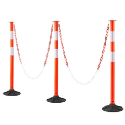 VEVOR 2 Pack Traffic Delineator Posts, 34 in Traffic Safety Cones with Weighted Base, Reflective Strips and Chain, Heavy Duty Delineator Posts for Construction Site, Parking Lot, Crowd Control, Red