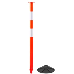 VEVOR 2 Pack Traffic Delineator Posts, 34 in Traffic Safety Cones with Weighted Base, Reflective Strips and Chain, Heavy Duty Delineator Posts for Construction Site, Parking Lot, Crowd Control, Red