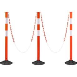 VEVOR 2 Pack Traffic Delineator Posts, 34 in Traffic Safety Cones with Weighted Base, Reflective Strips and Chain, Heavy Duty Delineator Posts for Construction Site, Parking Lot, Crowd Control, Red