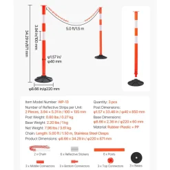 VEVOR 2 Pack Traffic Delineator Posts, 34 in Traffic Safety Cones with Weighted Base, Reflective Strips and Chain, Heavy Duty Delineator Posts for Construction Site, Parking Lot, Crowd Control, Red
