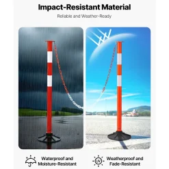 VEVOR 2 Pack Traffic Delineator Posts, 34 in Traffic Safety Cones with Weighted Base, Reflective Strips and Chain, Heavy Duty Delineator Posts for Construction Site, Parking Lot, Crowd Control, Red