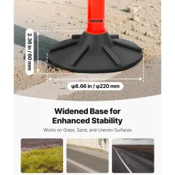 VEVOR 2 Pack Traffic Delineator Posts, 34 in Traffic Safety Cones with Weighted Base, Reflective Strips and Chain, Heavy Duty Delineator Posts for Construction Site, Parking Lot, Crowd Control, Red