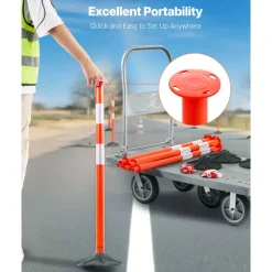 VEVOR 2 Pack Traffic Delineator Posts, 34 in Traffic Safety Cones with Weighted Base, Reflective Strips and Chain, Heavy Duty Delineator Posts for Construction Site, Parking Lot, Crowd Control, Red