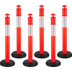 VEVOR 2 Pack Traffic Delineator Posts, 48 inches Traffic Safety Cones with Weighted Base and Reflective Strips, Heavy Duty Delineator Posts for Construction Site, Parking Lot, Crowd Control, Red