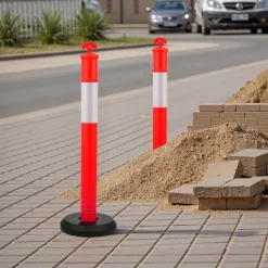 VEVOR 6Pack Traffic Delineator Posts 44 Inch Height, PE Delineator Cones Post Kit 10 inch Reflective Band, Delineators Post with Rubber Base 16 inch for Construction Sites, Facility Management etc.
