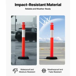 VEVOR 6Pack Traffic Delineator Posts 44 Inch Height, PE Delineator Cones Post Kit 10 inch Reflective Band, Delineators Post with Rubber Base 16 inch for Construction Sites, Facility Management etc.