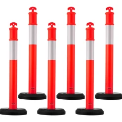 VEVOR 6Pack Traffic Delineator Posts 44 Inch Height, PE Delineator Cones Post Kit 10 inch Reflective Band, Delineators Post with Rubber Base 16 inch for Construction Sites, Facility Management etc.
