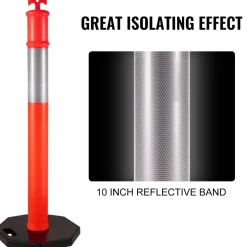 VEVOR 12Pack Traffic Delineator Posts 44 Inch Height, Channelizer Cones Post Kit 10 inch Reflective Band, Delineators Post with Rubber Base 16 inch for Construction Sites, Facility Management etc.