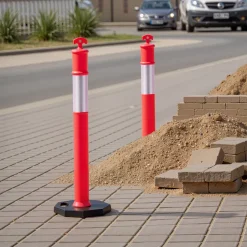 VEVOR 12 Pack Traffic Delineator Posts, 48 inches Traffic Safety Cones with Weighted Base and Reflective Strips, Heavy Duty Delineator Posts for Construction Site, Parking Lot, Crowd Control, Red