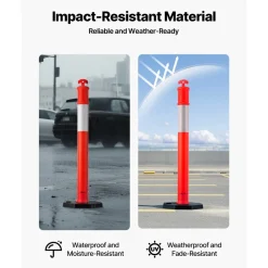 VEVOR 12 Pack Traffic Delineator Posts, 48 inches Traffic Safety Cones with Weighted Base and Reflective Strips, Heavy Duty Delineator Posts for Construction Site, Parking Lot, Crowd Control, Red