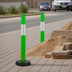VEVOR 3 Pack Traffic Delineator Posts, 48 inches Traffic Safety Cones with Fillable Base and Reflective Strips, Heavy Duty Delineator Posts for Construction Site, Parking Lot, Crowd Control, Green