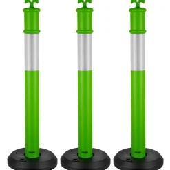 VEVOR 3 Pack Traffic Delineator Posts, 48 inches Traffic Safety Cones with Fillable Base and Reflective Strips, Heavy Duty Delineator Posts for Construction Site, Parking Lot, Crowd Control, Green