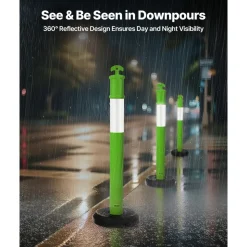 VEVOR 3 Pack Traffic Delineator Posts, 48 inches Traffic Safety Cones with Fillable Base and Reflective Strips, Heavy Duty Delineator Posts for Construction Site, Parking Lot, Crowd Control, Green