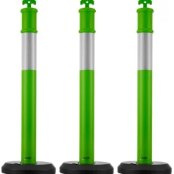VEVOR 3 Pack Traffic Delineator Posts, 48 inches Traffic Safety Cones with Fillable Base and Reflective Strips, Heavy Duty Delineator Posts for Construction Site, Parking Lot, Crowd Control, Green