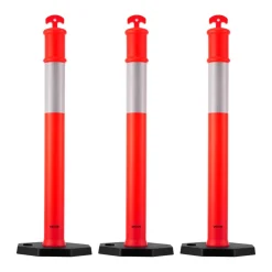 VEVOR 2 Pack Traffic Delineator Posts, 48 inches Traffic Safety Cones with Fillable Base and Reflective Strips, Heavy Duty Delineator Posts for Construction Site, Parking Lot, Crowd Control, Red