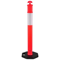 VEVOR 2 Pack Traffic Delineator Posts, 48 inches Traffic Safety Cones with Fillable Base and Reflective Strips, Heavy Duty Delineator Posts for Construction Site, Parking Lot, Crowd Control, Red